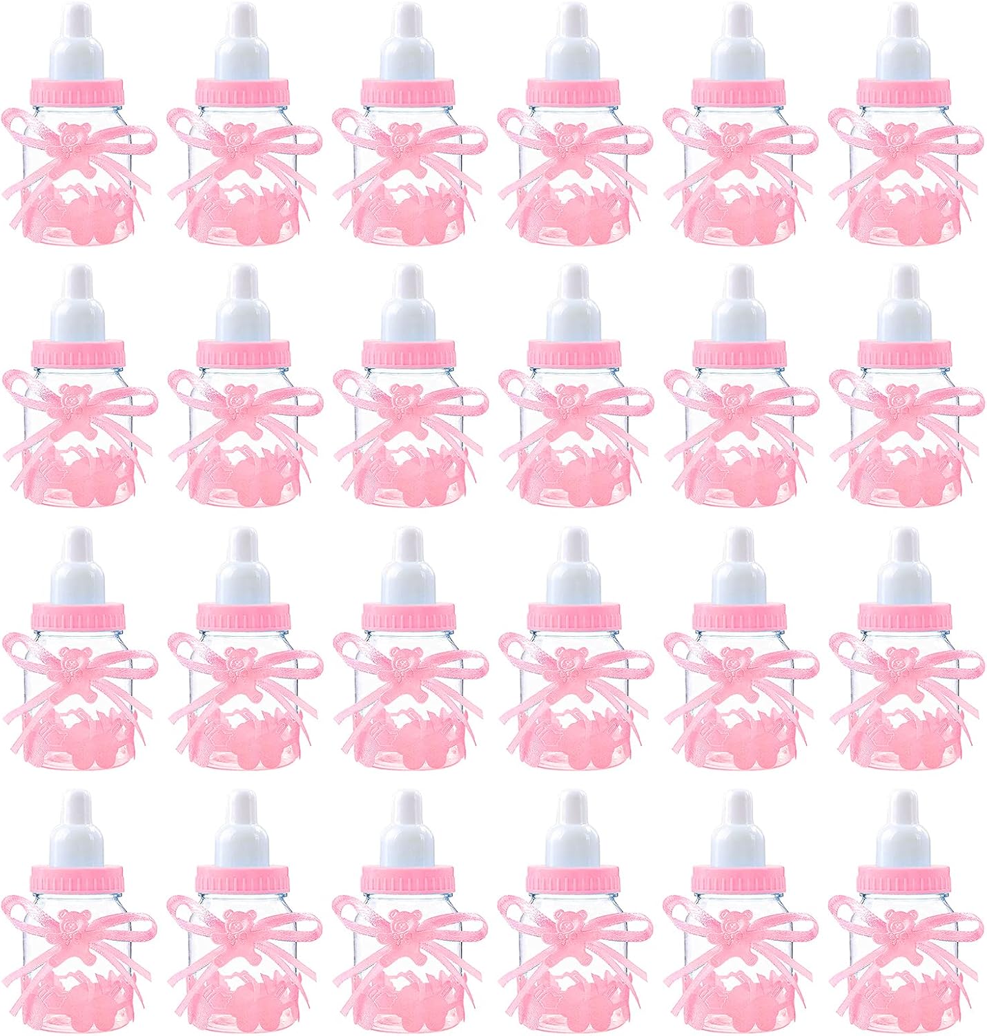 Baby Shower Bottles, 24 Pieces Mini Decorative Dummy Gift Baby Shower Decorations Candy Bottles Baby Bottles Party Favours Baby Gift for Boys Girls Party Favours Pink