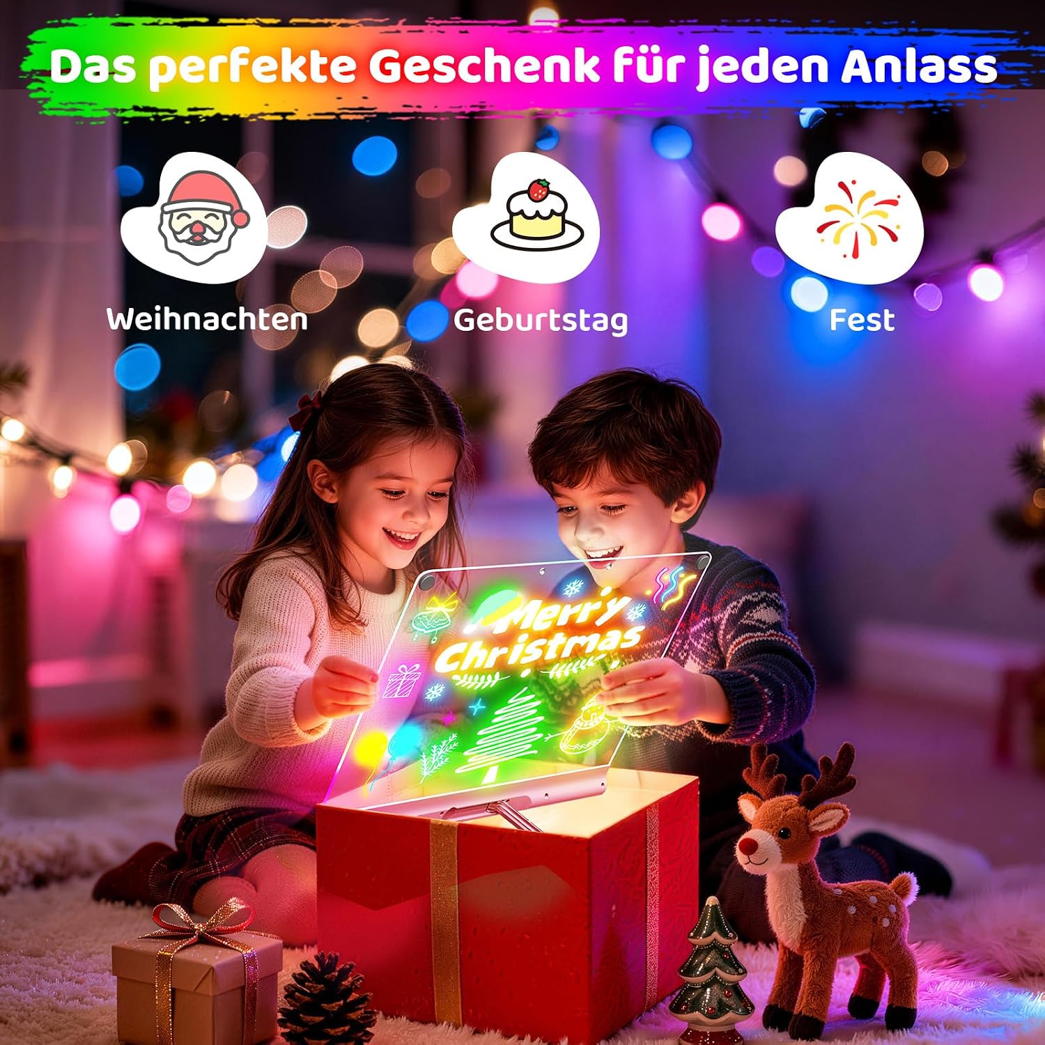 Geokay LED Drawing Board for Children, Rechargeable LED Painting Board 41 cm, 9 Light Modes with Timer & Stand, LED Drawing Board for Girls & Boys, 8 Pens & Template Book, Pink – Bild 5