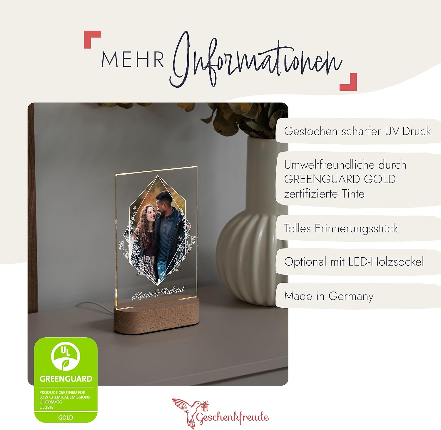 Geschenkfreude Acrylic Glass Photo with Personalised Name LED - Pairs – Bild 2