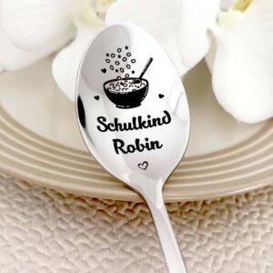 Personalised First Day of School Spoon with Name & Text – Gift for Back to School and First Day of School – Engraved on Spoon and Handle, Gift Box Included