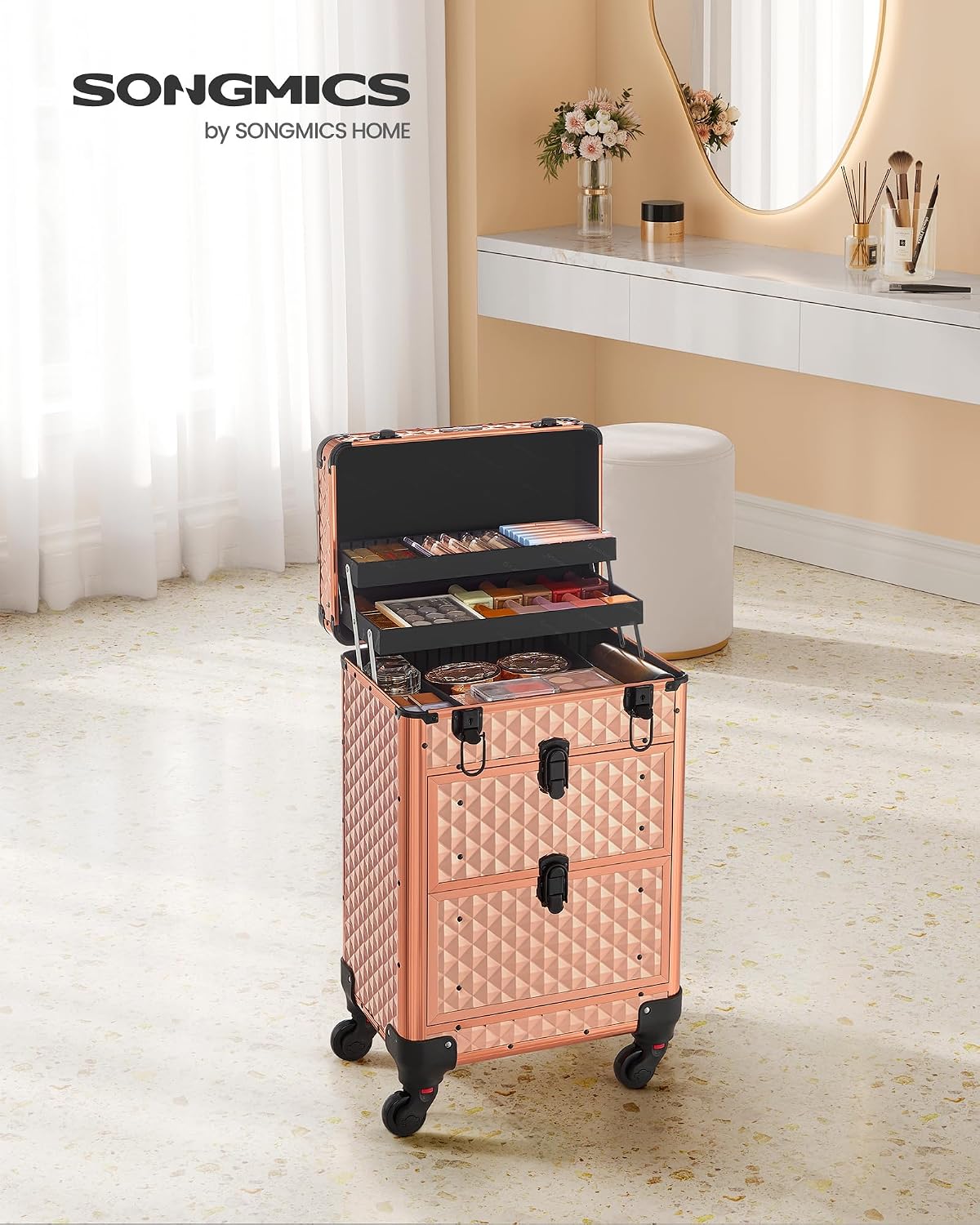 SONGMICS Lockable Cosmetic Case Trolley 34 x 24 x 56 cm – Bild 2