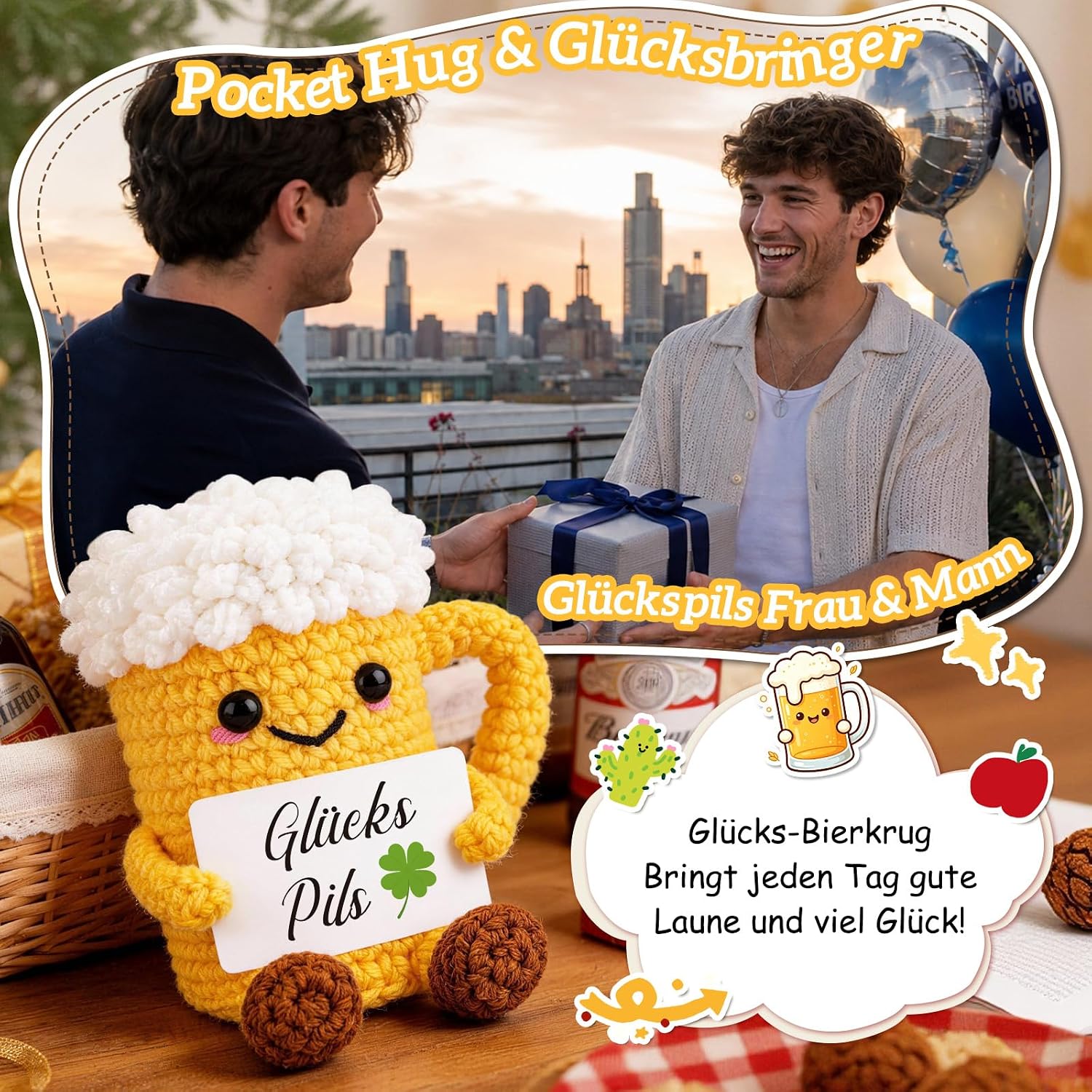 WenmthG Beer Gift for Men - Pocket Hug GlücksPils Lucky Charm – Bild 3