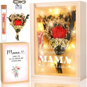 TUZELIYA Mum Gift Box, LED Fairy Lights, Test Tube, Birthday Gift for Mothers, Money Gift, Wooden Box with Engraving Glück ist elne Mama wo dich zu haber, Thank You Gift, Mother’s Day