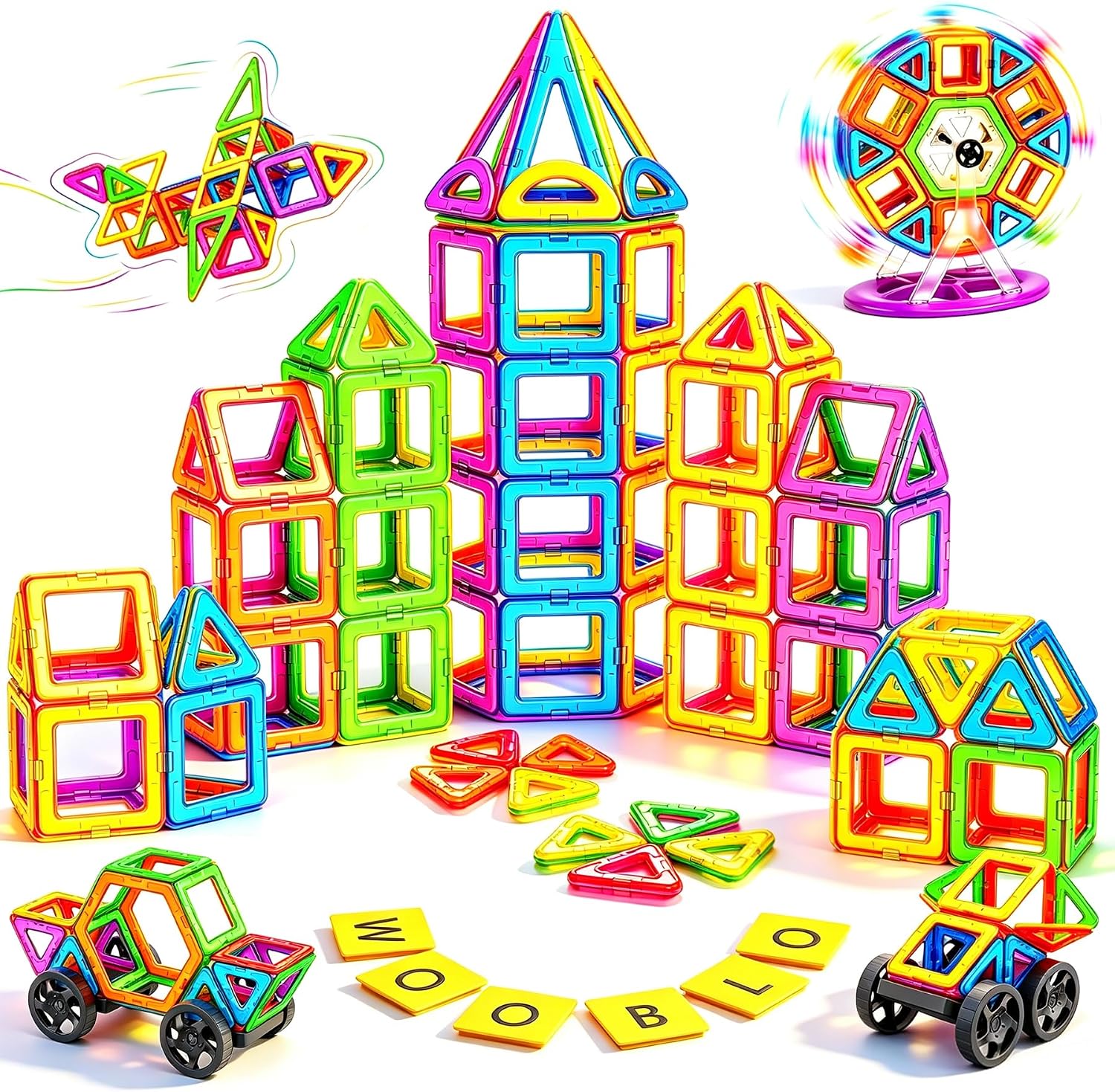 WOOBLO Magnetic Building Blocks for Children, 136 Pieces Magnetic Building
