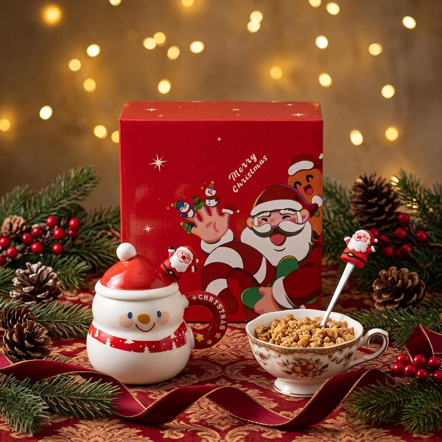 Christmas Mugs 360 ml Ceramic Snowman with Spoon Christmas Cups Box – Bild 5