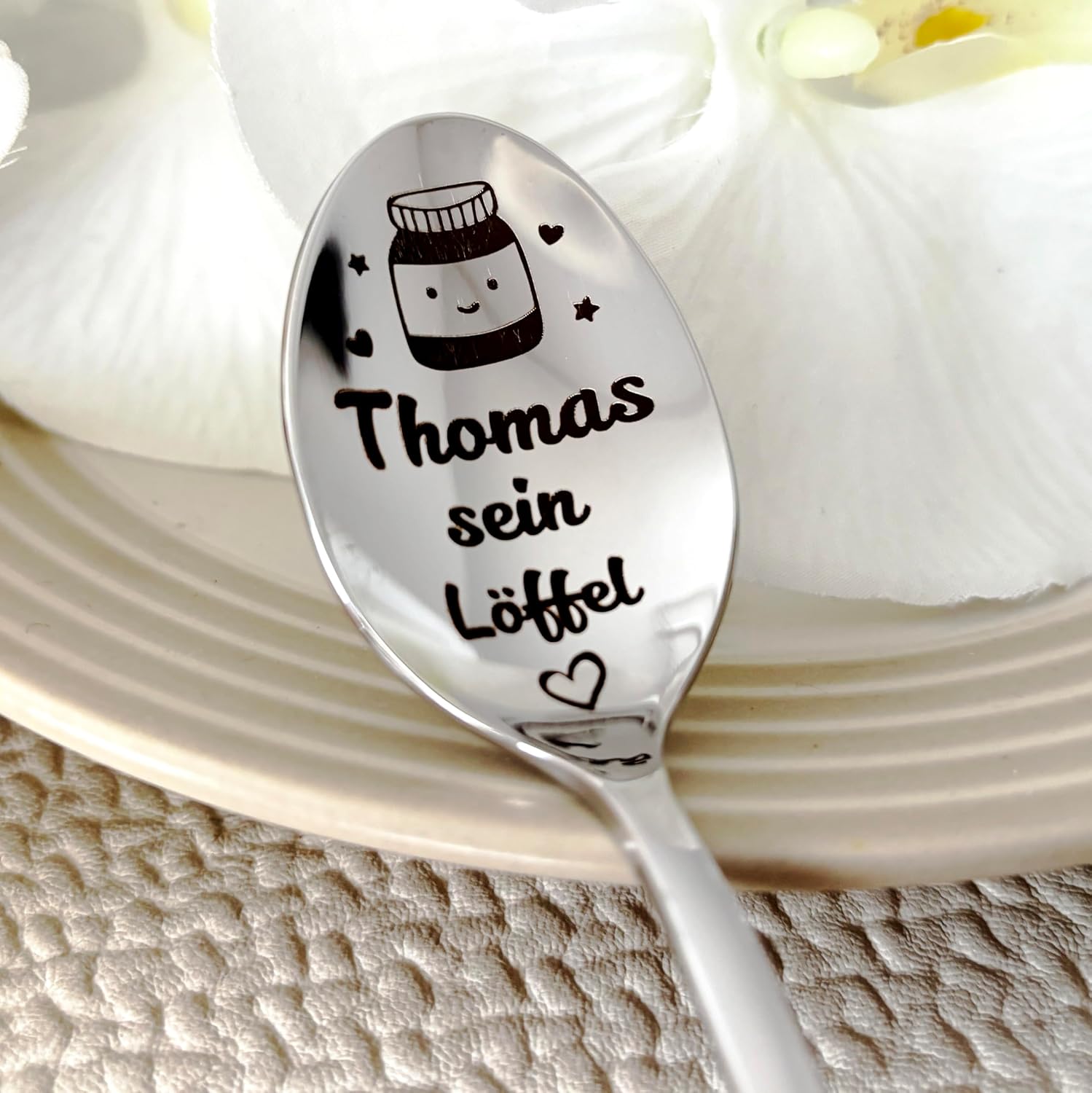 Personalised Engraved Spoon with Nutella Mini 15g Stainless Steel Silver 15cm Gift for Nutella Lovers