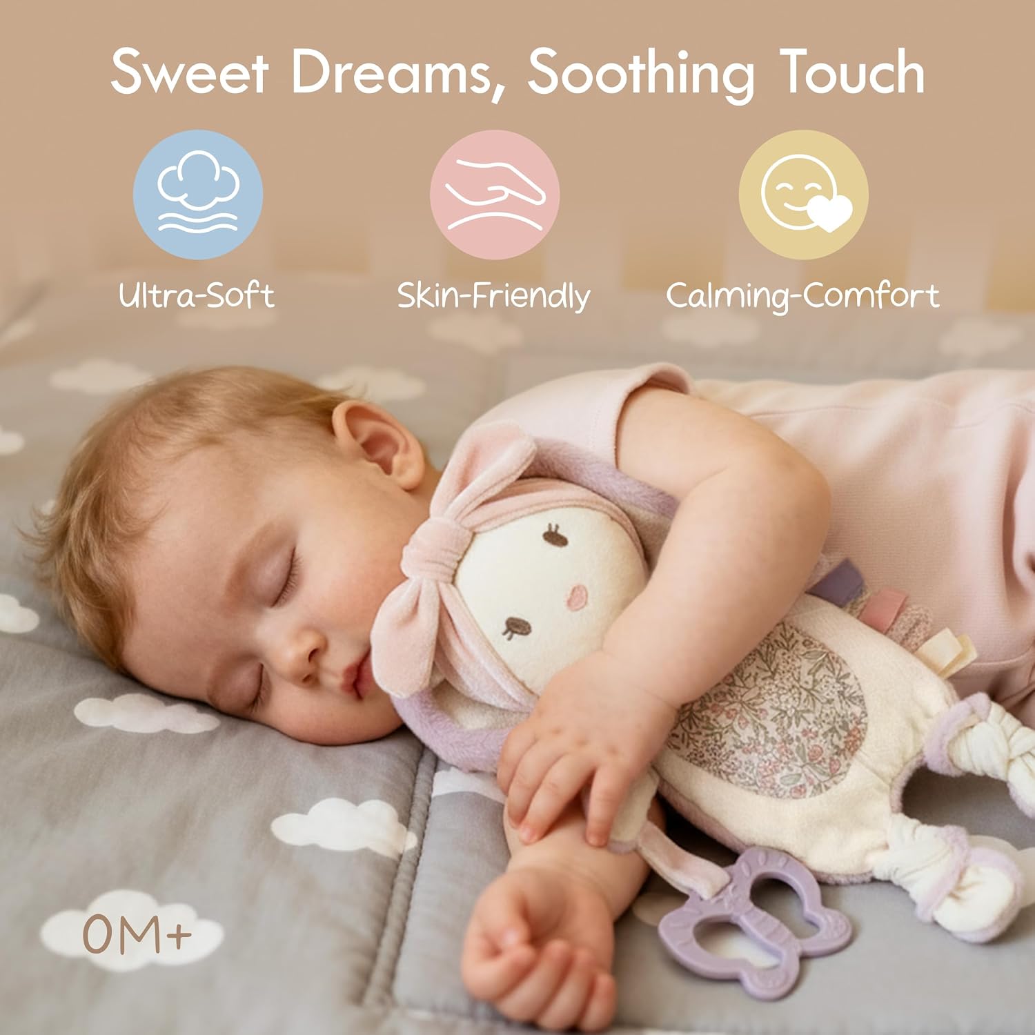 Moonkie Comforter Baby Rabbit with Silicone Teething Ring 3-in-1 Super Soft Cuddly Blanket Soothing Comfort Teething Relief Sensory Game Baby Gifts Girls from 0+ Months – Bild 2