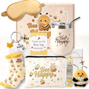 Birthday Gift for Women 9 Pieces Bee Gift Set Women Birthday Cheer Gifts with Stainless Steel Cup Bee Doll Cosmetic Bag for Best Friends Sister Mother Wife