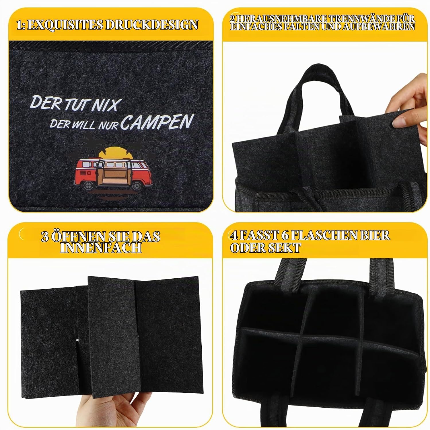 Funny Camping Gifts for Men, Personalised Motorhome Caravan Gift, Men's Handbag Beer, Camping Gadgets, Travel Accessories, with Saying "Der Tut Nix, Der Will NUR CAMPEN – Bild 7