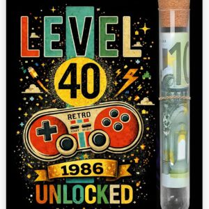 40th Birthday Men's Money Gift Card, Retro Gaming Design, Level 40 Unlocked Wooden Money Gift for Men, Birthday Decoration with Test Tube, Gift Idea for Boyfriend, Family Card, Christmas Gifts