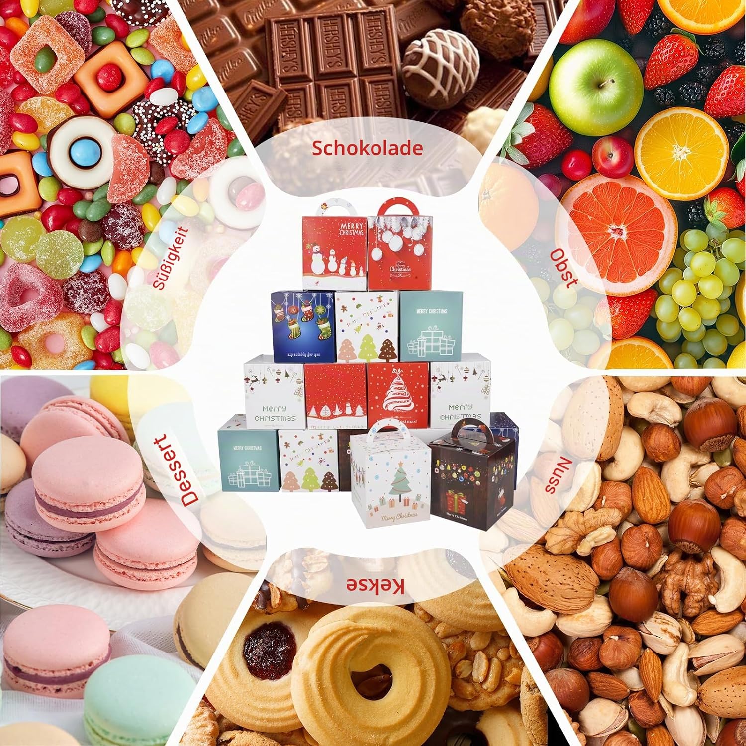 AWCIGG Pack of 24 Christmas Packaging Box Small Biscuit Tins for Gifting Christmas Gifts for Colleagues Biscuit Gift Boxes Chocolate Box Empty Paper Bags Christmas – Bild 5