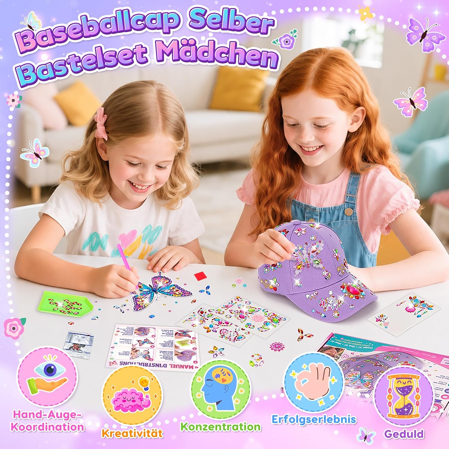 Craft Girls 5 6 7 8 9 Years Diamond Painting Children's Baseball Cap Set – Bild 2