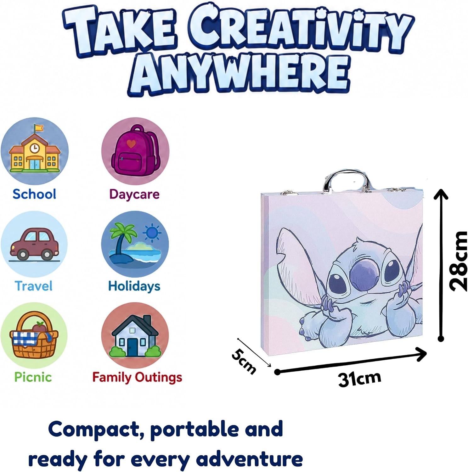 Disney Stitch 52 Piece Deluxe Colouring and Craft Set for Kids | Portable Deluxe Painting Case with Felt Tip Pens, Wax Crayons, Crayons & More | Creative Drawing and Painting Set – Bild 6