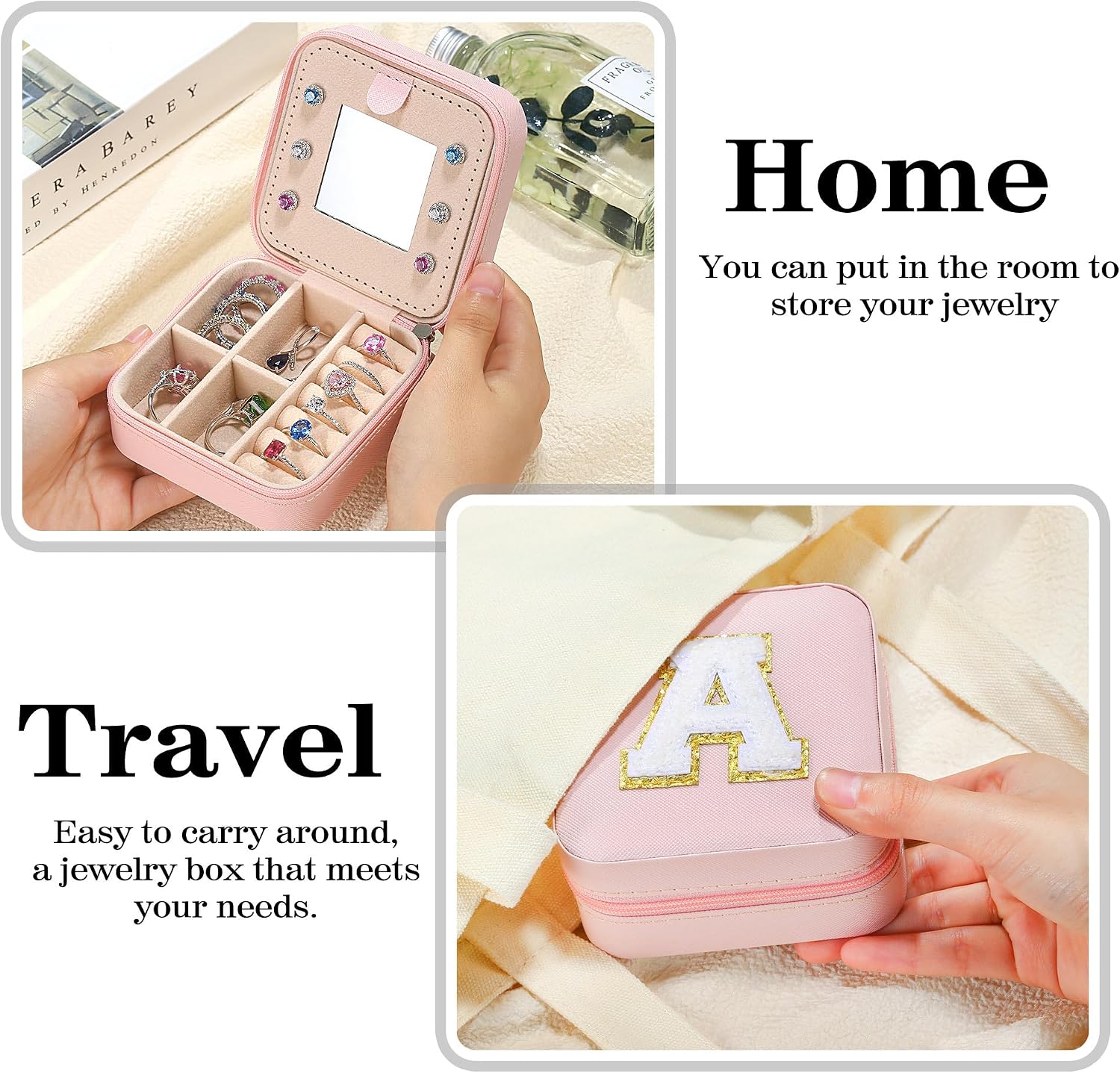 TINGN Jewellery Box Girls, Travel Jewellery Storage Pink Jewellery Box Letters L Jewellery Box Children Personalised Jewellery Storage Personalised Gifts for Women Girls Children – Bild 6