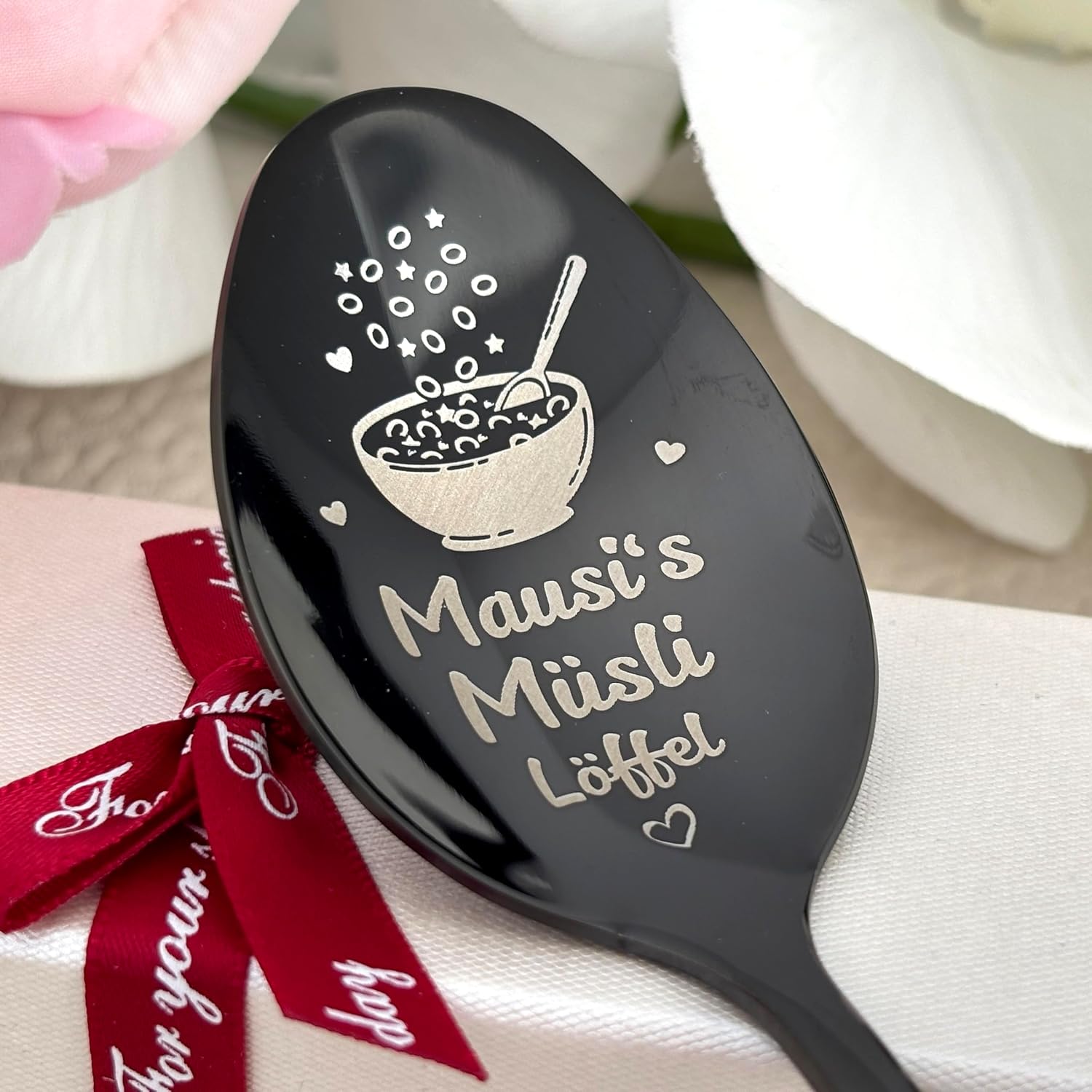 Personalised Cereal Spoon with Desired Engraving - Engraved on Spoon Head & Handle - Stainless Steel - Choice of Colours - Gift for Family – Bild 4