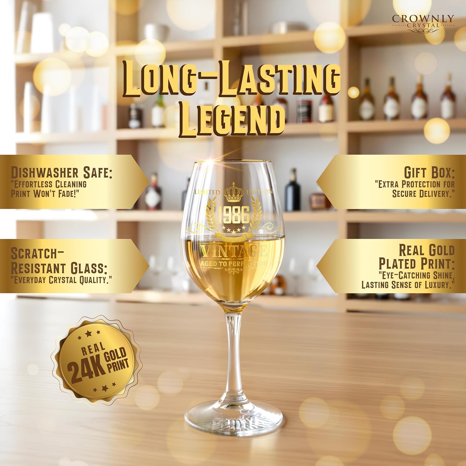 CROWNLY CRYSTAL® 1986 40th Birthday Gift Woman Personalised Wine Glass with Engraving Decorative Birthday Gift Grandma Mum Gift for Women – Bild 7