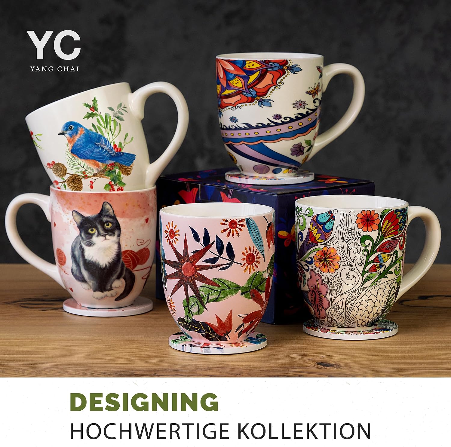 Yang Chai Jumbo Cup 900ml – Large Bone China Tea Cup – XXL Cup Gift Set with Coaster – Coffee Cup Giant Drinking Mug Giant Coffee Mug Jumbo Mug – YC Tranquility – Bild 7