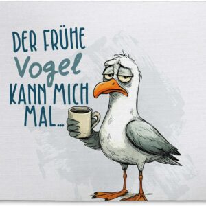 Mouse Mat with Funny Seagulls Motif – Mouse Mat with Saying – 23 x 19 cm – Typical North German Souvenir – Gift Idea for Colleagues – Perfect for the Office – Der frühe Vogel kann Mich mal