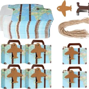 Gift Boxes 50 Pieces Small Kraft Paper Gift Box Wedding Jewellery Box Favours Sweets Chocolate Cardboard Candy Favour Boxes with Keywords (Blue + Planes)