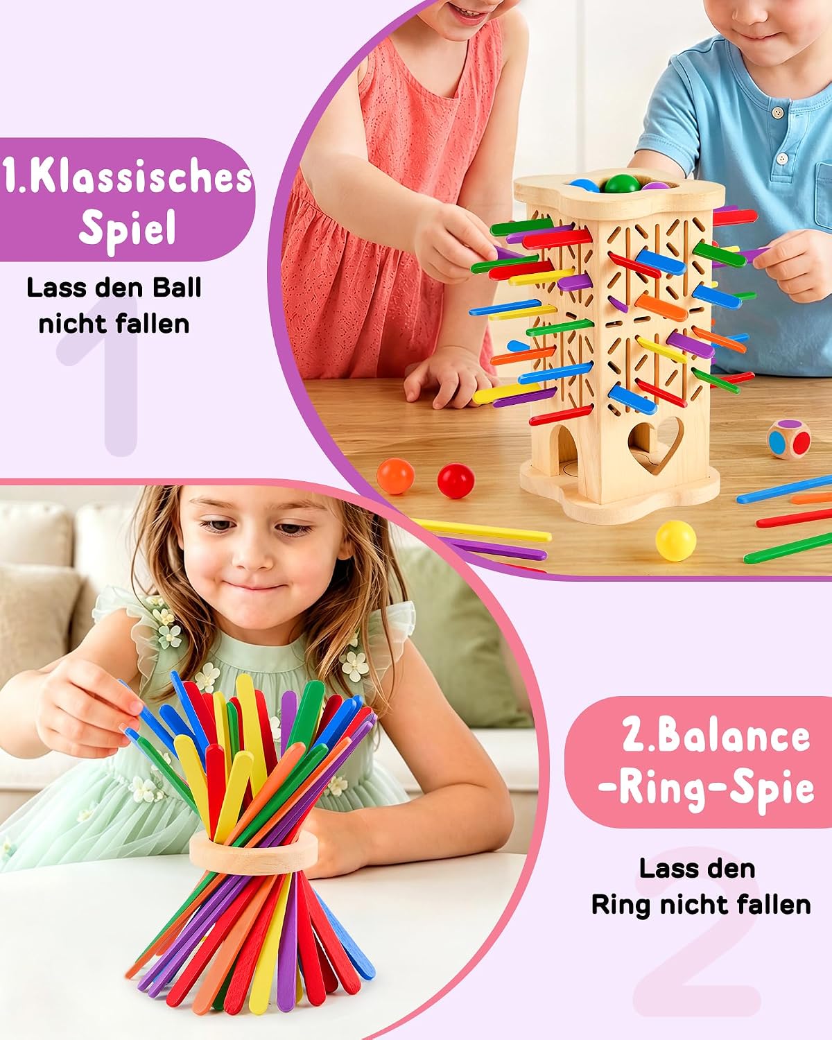 Montessori Wooden Board Game from 3-6 Years with Colourful Chopsticks & Ball – Bild 8