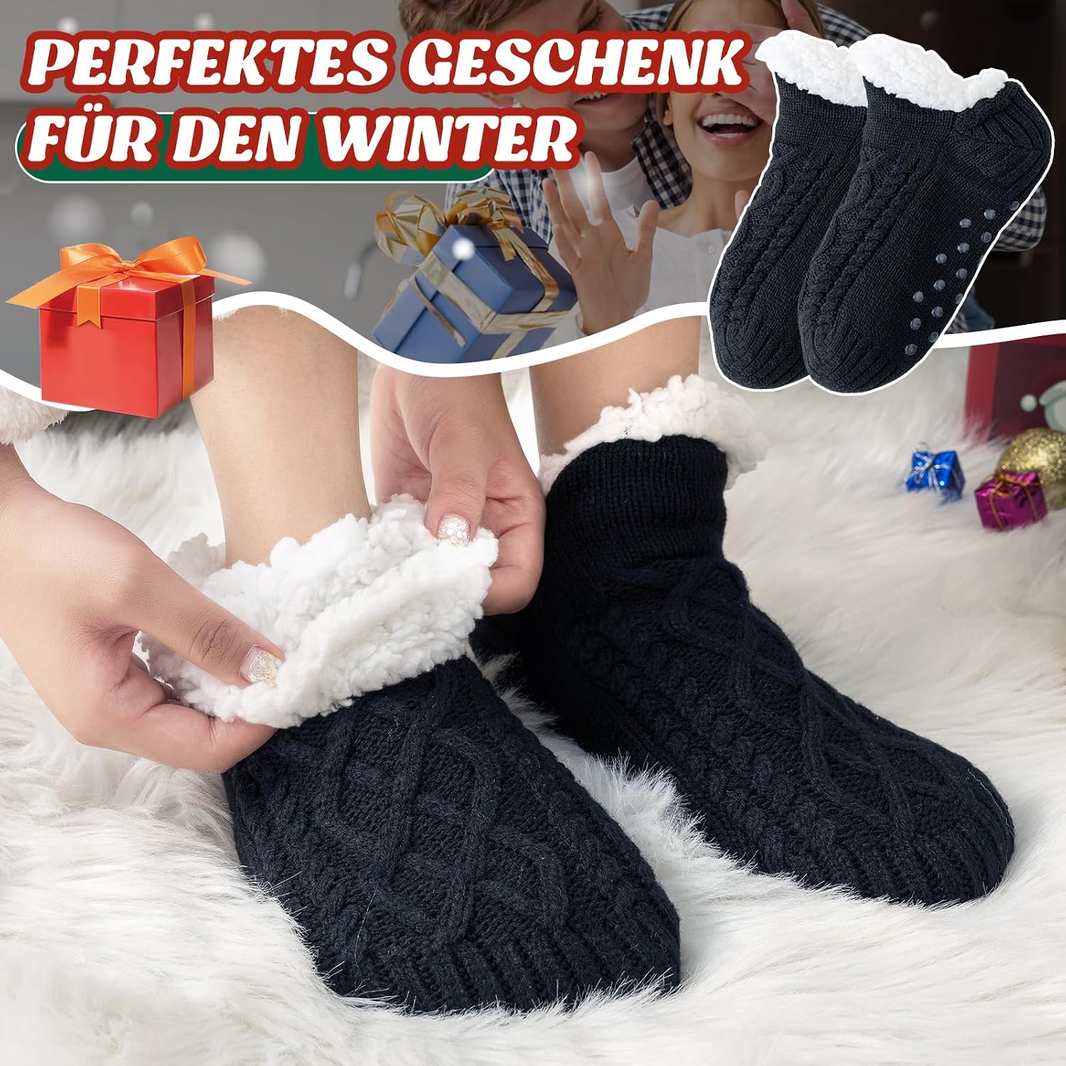 Niorasen Cuddly Socks for Men and Women, Thick Fluffy Socks with Grippers, Soft Warm Winter Hut Socks, House Socks, Stopper Socks, Women Gift, Birthday, EU 36-44, 1 Pair – Bild 6