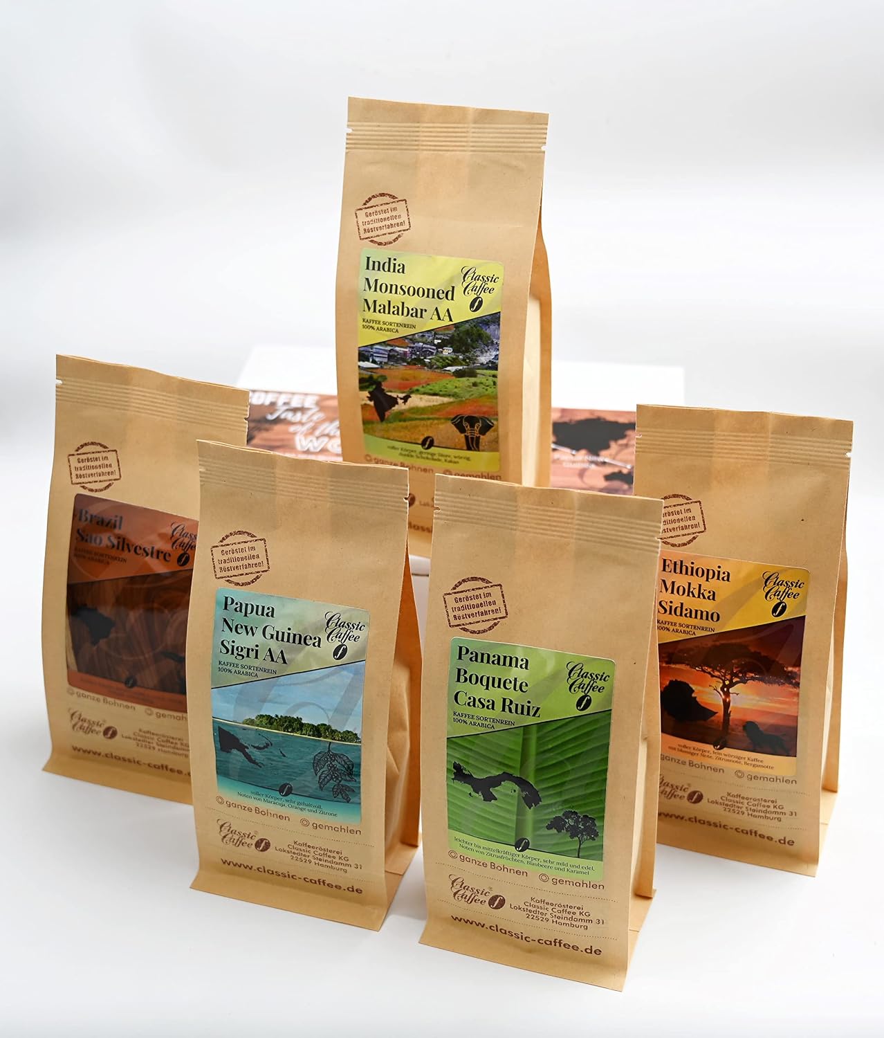 Classic Caffee - Premium Coffee World Travel Tasting Set 5 x 200 g Coffee Gift Set from Around the World - Coffee Lovers Gift - 100% Arabica - Medium Roast (Ground) – Bild 3