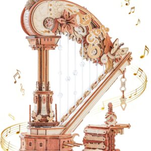 ROKR Magic Harp 3D Wooden Puzzle Music Box Mechanical Craft Set Music Wooden Model Kit for Adults Home Accessory Gift for Model Makers and Art Lovers (AMK71)