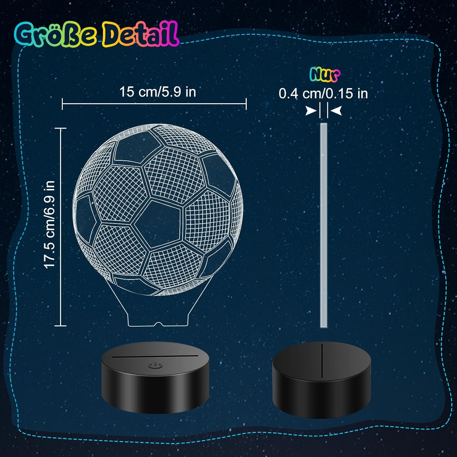 Linkax 3D LED Night Light Optical Illusion Light Illuminating Light Desk Table Light Lamp 7 Color Remote Control with Acrylic Flat & ABS Base & USB Charger – Bild 7