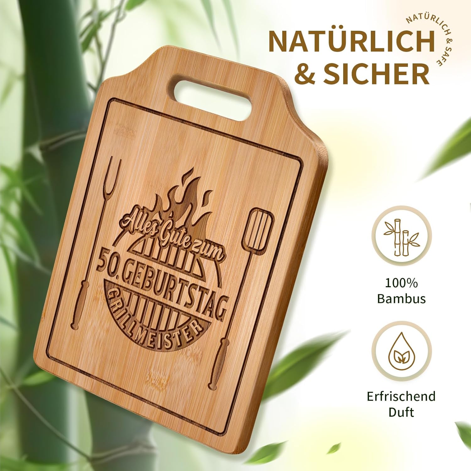 50th Birthday Man - Engraved Bamboo Chopping Board, Gifts for 50th Birthday Man – Bild 3