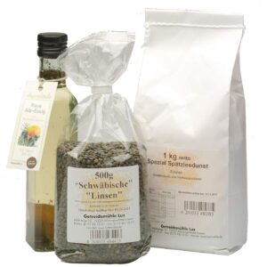Swabia Gift Set - Lentils and Spaetzle (without Spaetzle Scraper Set) - Luz Swabian Lentils, Luz Spaetzle Haze, Ausemländle Vinegar