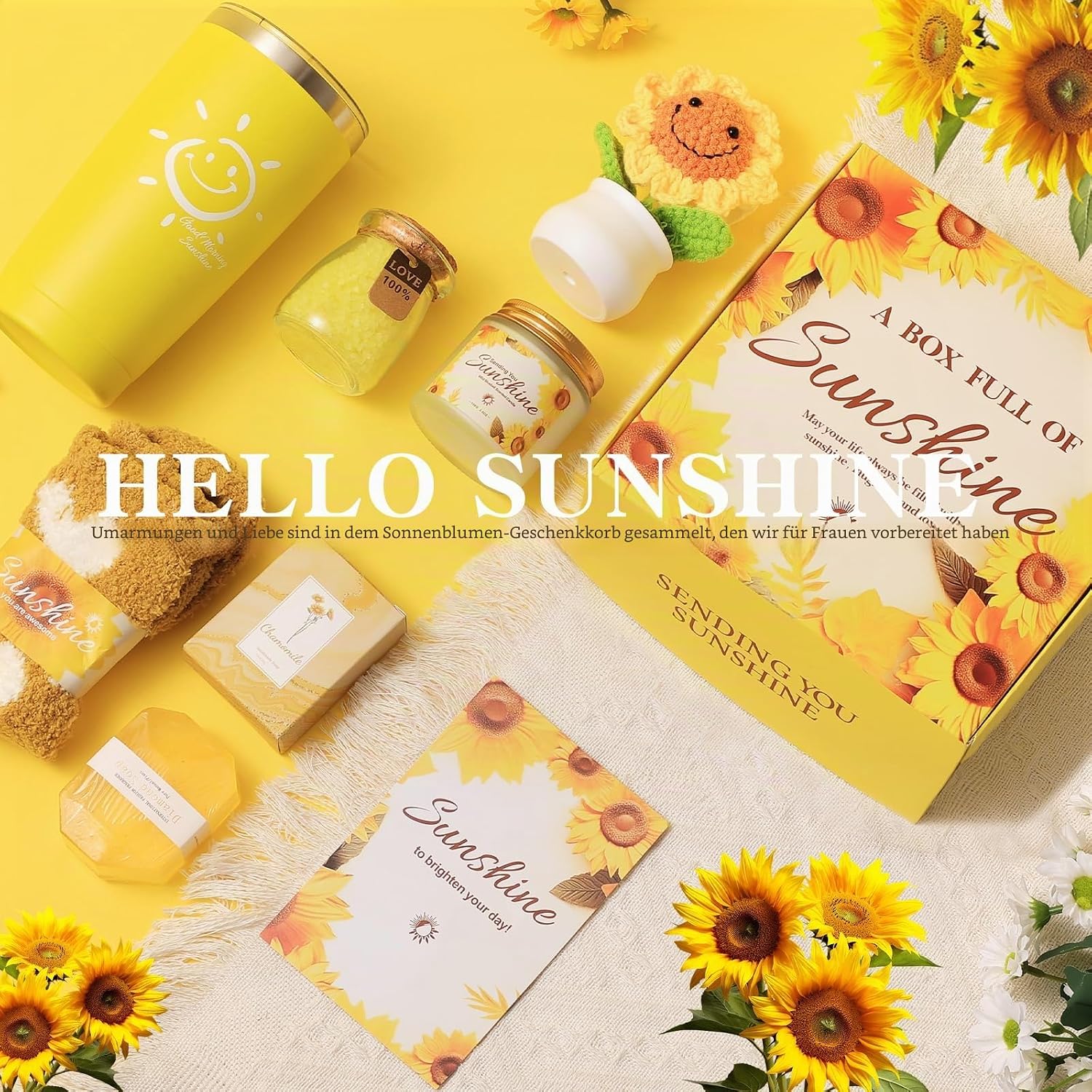 Birthday Gifts for Women Sisters - 7 Piece Sunshine Self Care Gift Basket Set - Friendship Care Package - Cheer Up Thinking of You Gift Box for Her - Get Well Soon – Bild 2