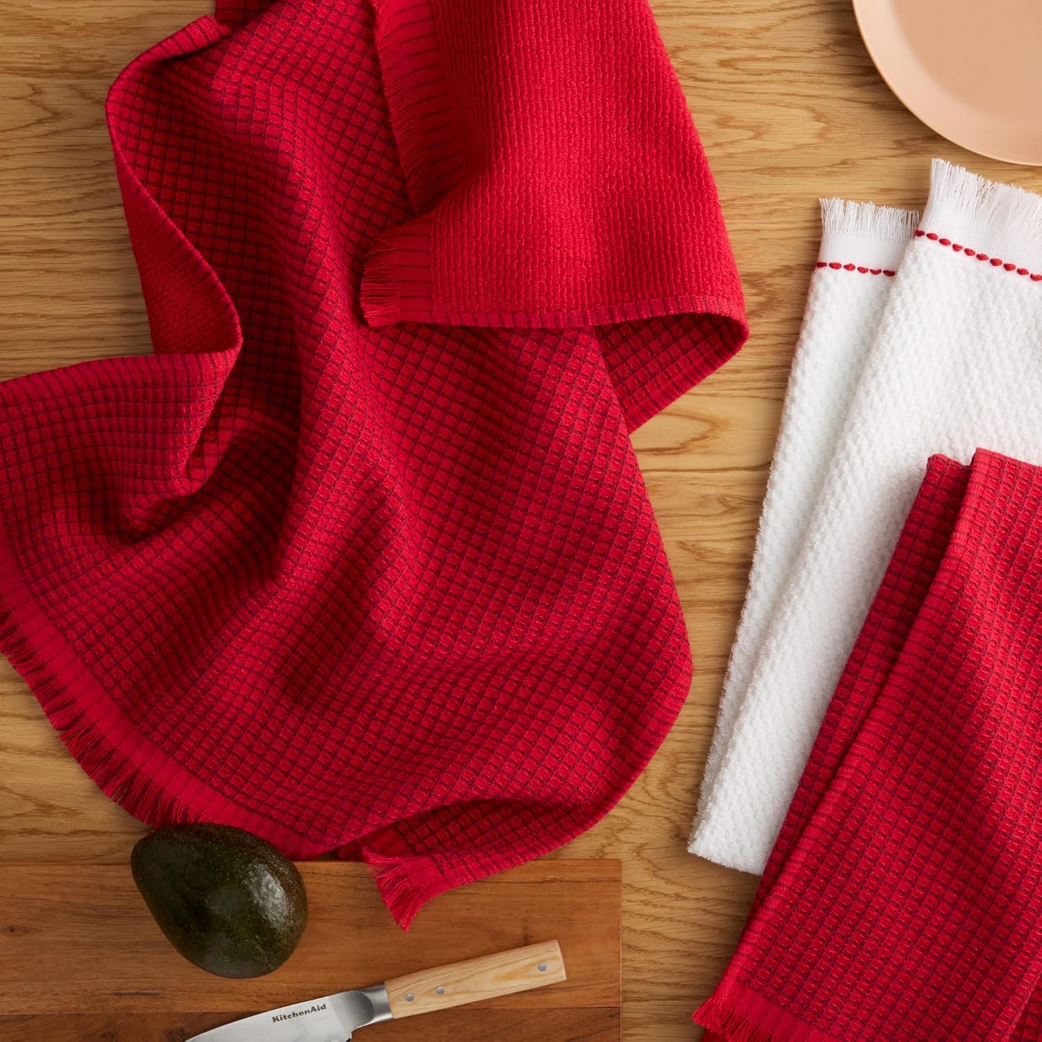 KitchenAid Gourmet Series Gridlines Kitchen Towels, Pack of 3, 100% Cotton, Absorbent, Passion Red, 18 x 28 Inch – Bild 2