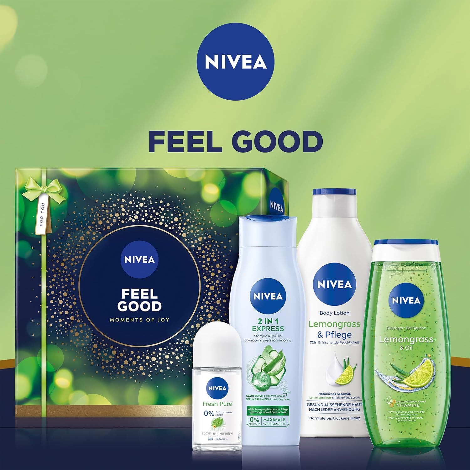 NIVEA Feel Good Gift Set, Gift for Women, Gift Box with Shower Gel (250 ml), Shampoo (250 ml), Body Lotion (400 ml) and Deodorant (50 ml) – Bild 4