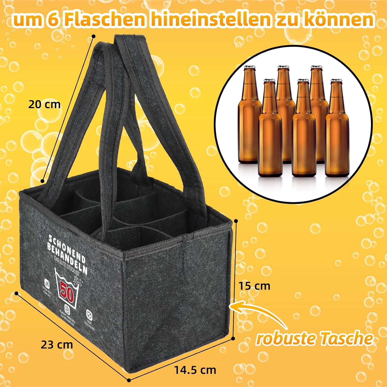 WenmthG Gentle Treat 50 Funny Gifts Birthday Men's Handbag Beer with Bottle Opener and Greeting Cards for Men Women Boyfriend Men's Handbag Beer Bottle Carrier for 6 Beer Bottles – Bild 4