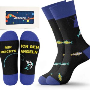 Jeasona Funny Fun Socks Men's Size 43-46 Angler & Hunter Motif Gifts for Men Cotton Socks