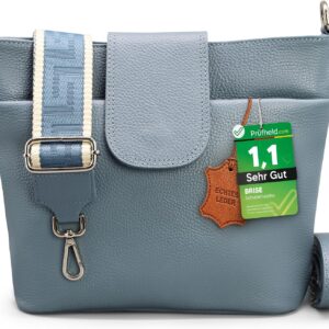 Brise Art Ellie Women’s Genuine Leather Shoulder Bag Handmade Crossbody Bag with Leather Strap + Optional Wide Patterned Straps 6 Compartments Waterproof Stylish Shoulder Bag Made in Italy