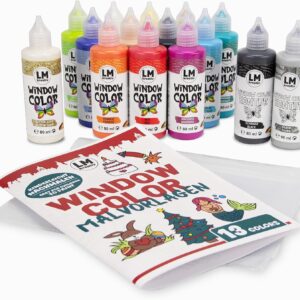 LM-Kreativ Window Colour Set 4 Seasons – Window Paint Set with 15 Colours, Contour Colours & 3 Printed Painting Templates with Over 50 Designs – Window Colour Colours for Young and Old