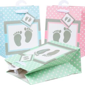 HEKU Premium Gift Bags "Baby" in Pastel, Pack of 3, 23 x 18 x 10 cm, Elegant Embossing and UV Lacquer Finish, Versatile, Environmentally Friendly and Reusable