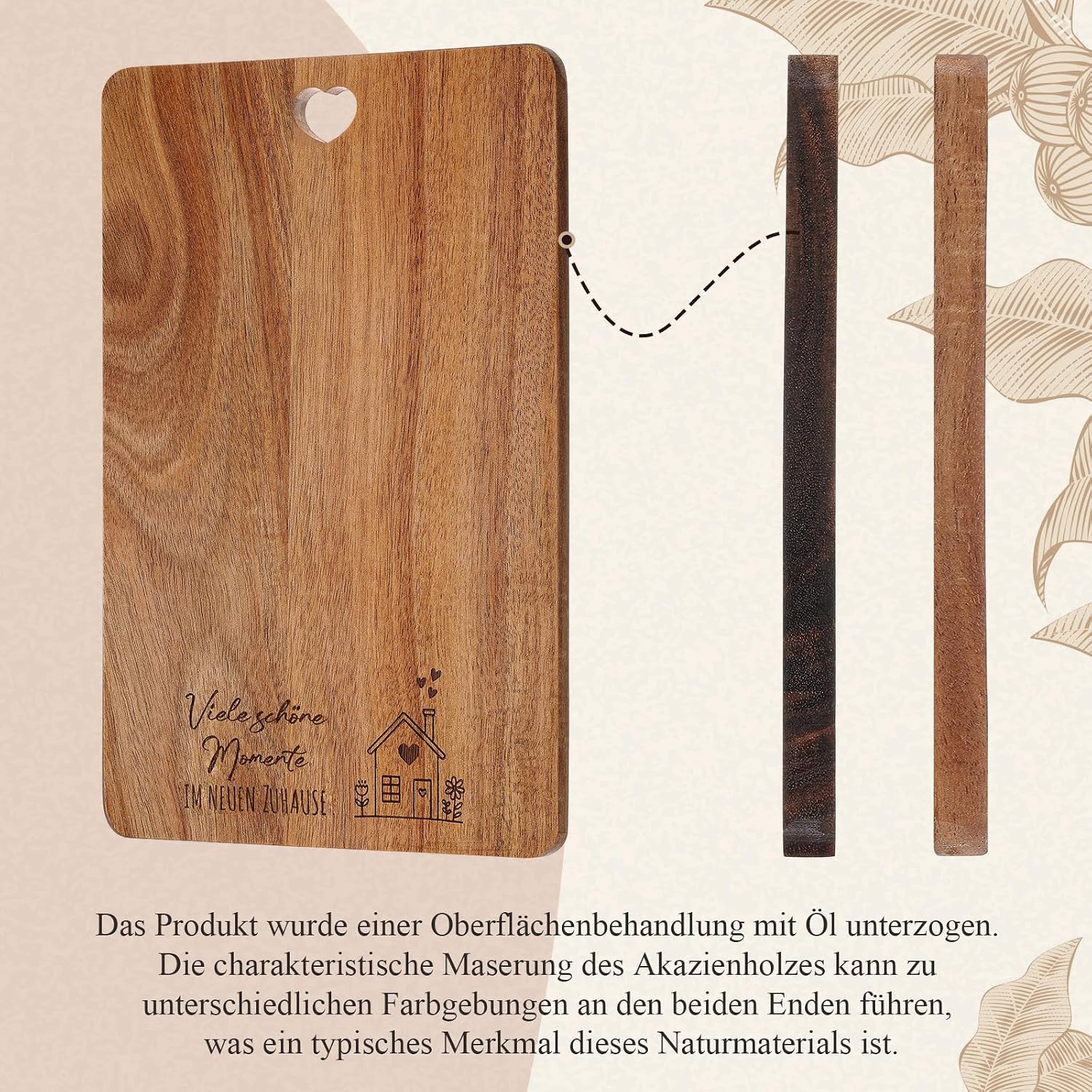 Xuniea Housewarming Gift Wooden Chopping Board with Cooking Spoon Salad – Bild 5