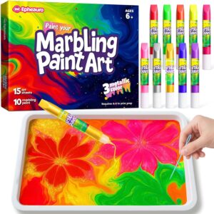 Water Marbling Paint Set for Kids – Metallic Gold, Silver & Rose Gold, Water Painting Craft Kit for Girls & Boys, Creative Art and Craft Gift from 6-12 Years