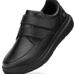 FitVille Extra Wide Shoes Men’s Leather Shoes with Fastening Casual Shoes Business Casual Comfortable Trainers Lightweight Casual Slippers Walking Shoes for Wide Feet Size 40-50
