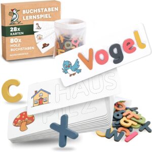 Letters Learning WOODEVA Montessori Alphabet Wooden Game – ABC Game – Learning to Read Learn to Write Preschool 1st Grade Educational Toy for Kids Ages 3 4 5 6 Years Old
