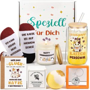 TUZELIYA Gifts for Cat Lovers - Cute Cat Gift Set with Cat Drinking Cup Cat Socks Scented Candle Birthday Gift for Women Girlfriend Girls