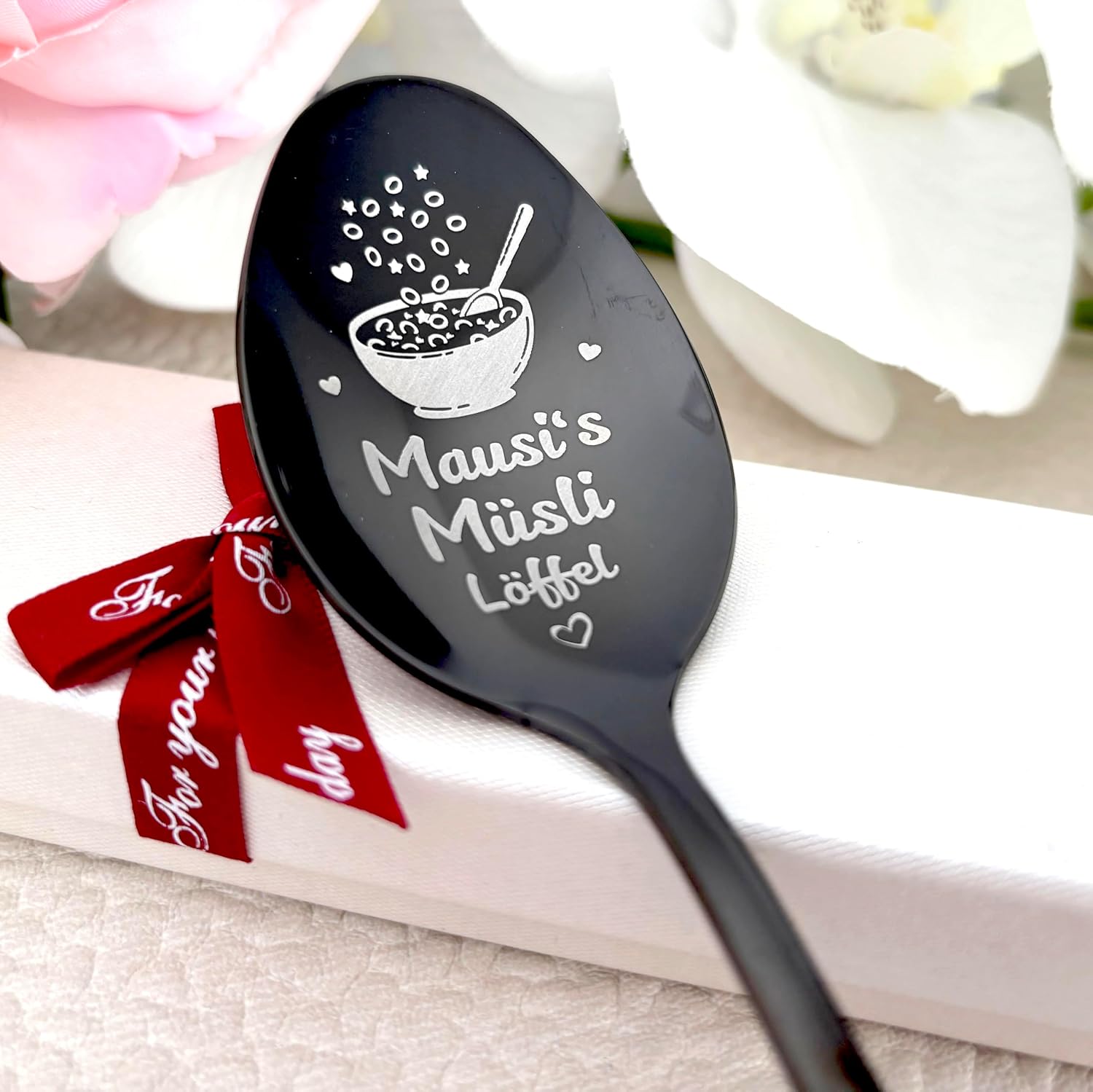Cereal Spoon with Personalised Engraving on Spoon Head and Handle, Personalised Gift for Mum, Dad, Grandma, Grandpa, Stainless Steel – Bild 2