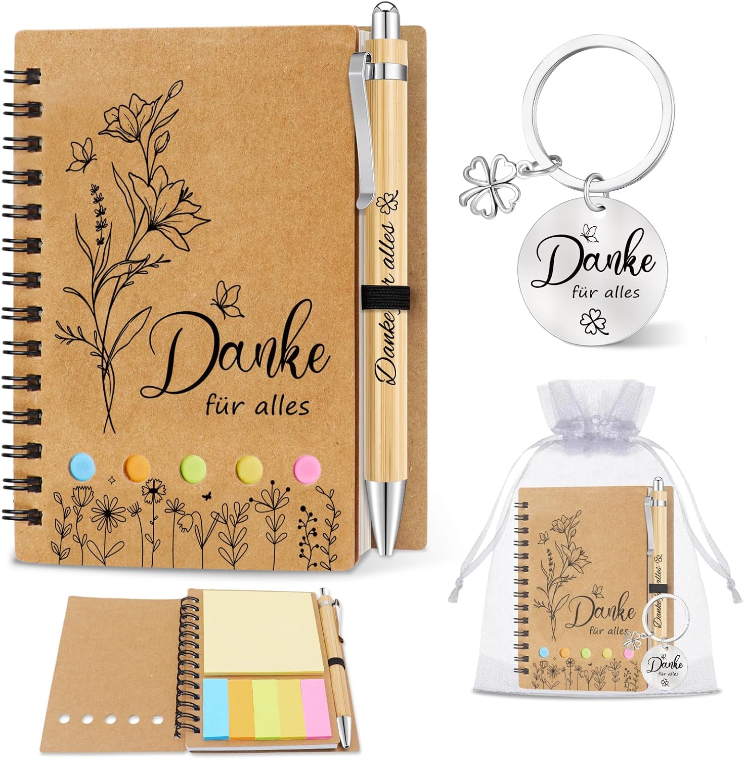 Thank You Gifts Small, Notebook Small with Ballpoint Pen and Key Ring, Thank You for Everything, Farewell Gift Colleagues, Thank You Gift Colleague Educator Teacher Friends