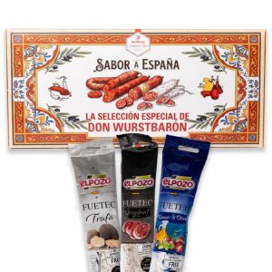 Spanish Sausage Gift Set - Fuet Trio | Fuet Original + Fuet Truffle + Fuet Tomato Olive | Gourmet Delicatessen from Spain