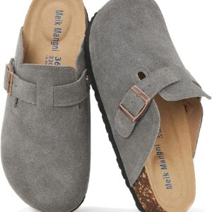 Meik Mangni Suede Clogs for Men and Women Comfort Potato Shoes with Arch Support Women Made of Leather Non-Slip Mules with Soft Cork Footbed, Size 36-47 EU