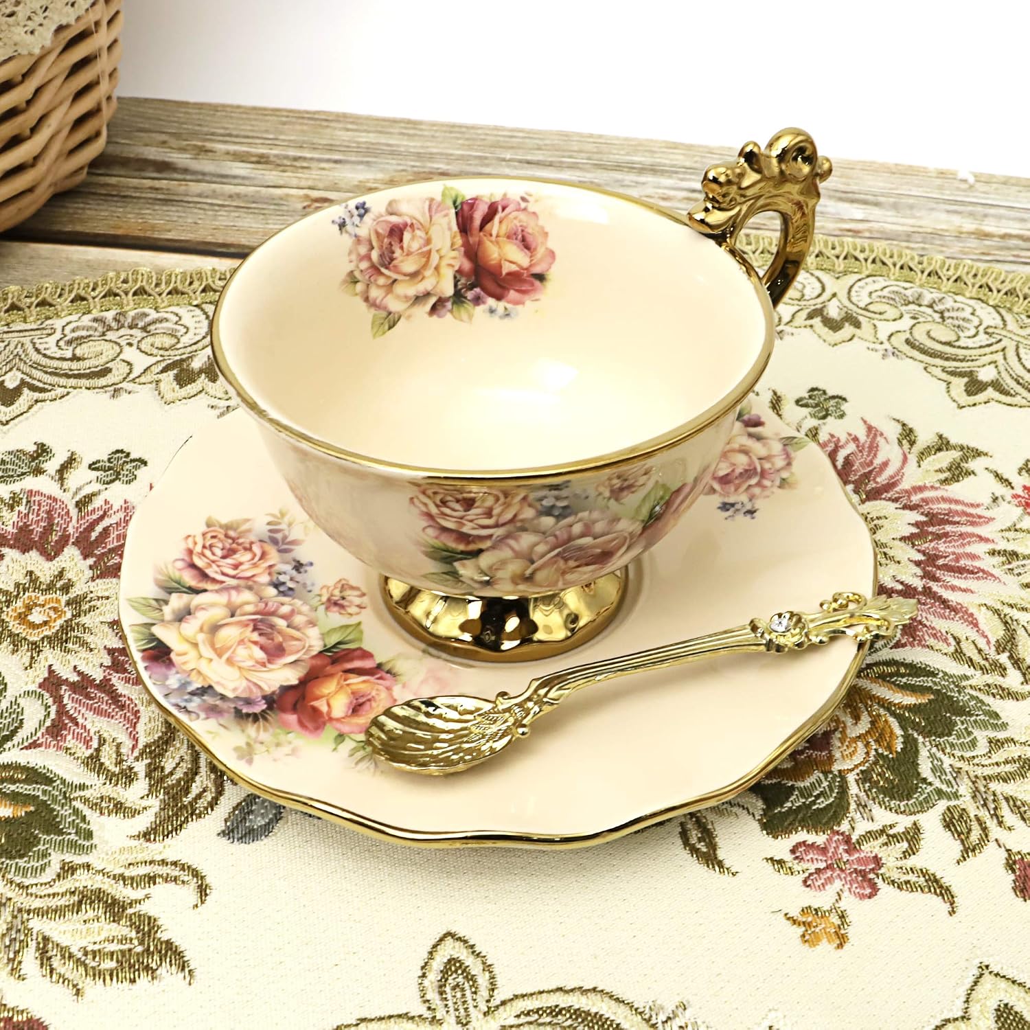 fanquare 15 Pieces Rose Flowers English Ceramic Tea Sets, Vintage China Coffee Set, Tea Service for Adults – Bild 5