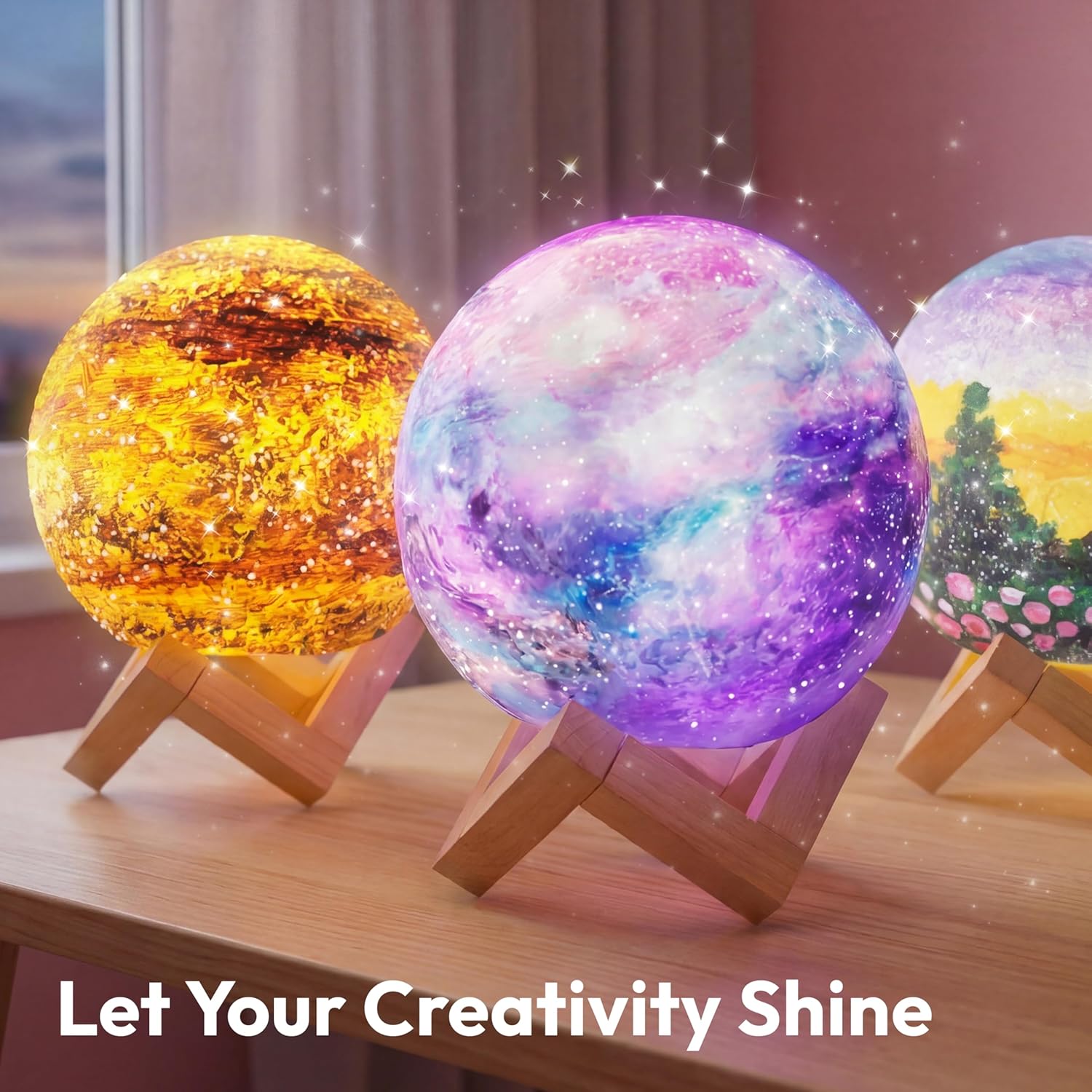 Klever Kits Craft Moon Lamp Painting Set, DIY Moon Lamp Painting Set Creative Set for Children, Craft Set Children from 6 7 8 9 10 11 12 Years, Gifts for Girls 6-12 Years, 3D Painting Night Light – Bild 3