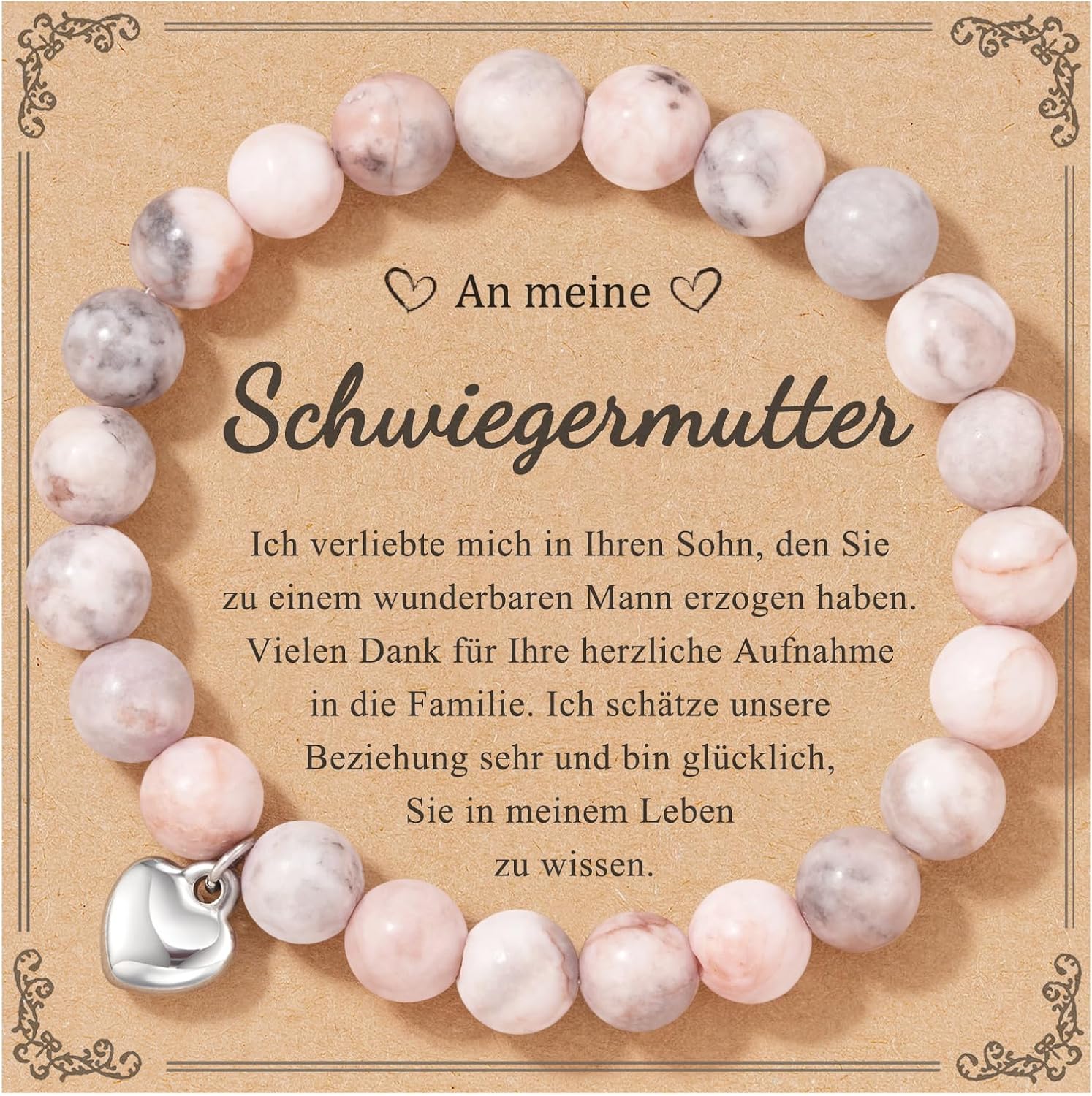 Naturstein Armband mit Grußkarte, Schwester Freundin Geschenke auf Geburtstag Graduierung Weihnachten Neujahr